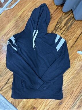 The Normal Brand Navy Hoodie with Light Gray Shoulder Stripes
